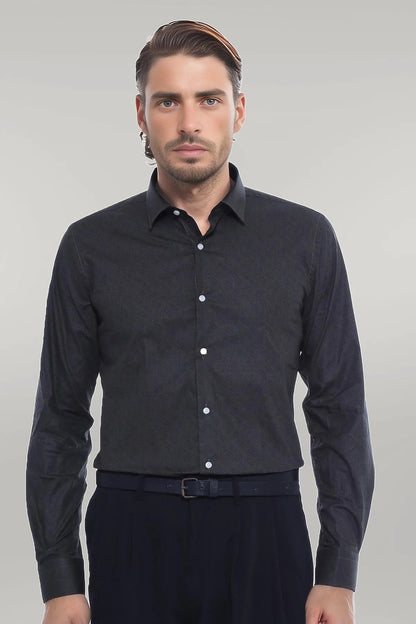 Green Self Patterned Slimfit Shirt -