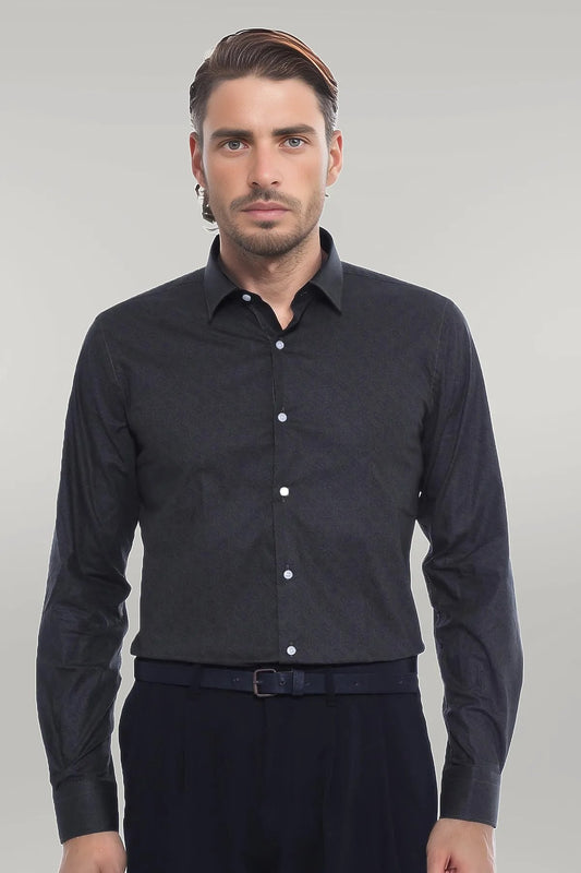 Green Self Patterned Slimfit Shirt