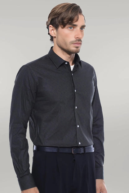 Green Self Patterned Slimfit Shirt -