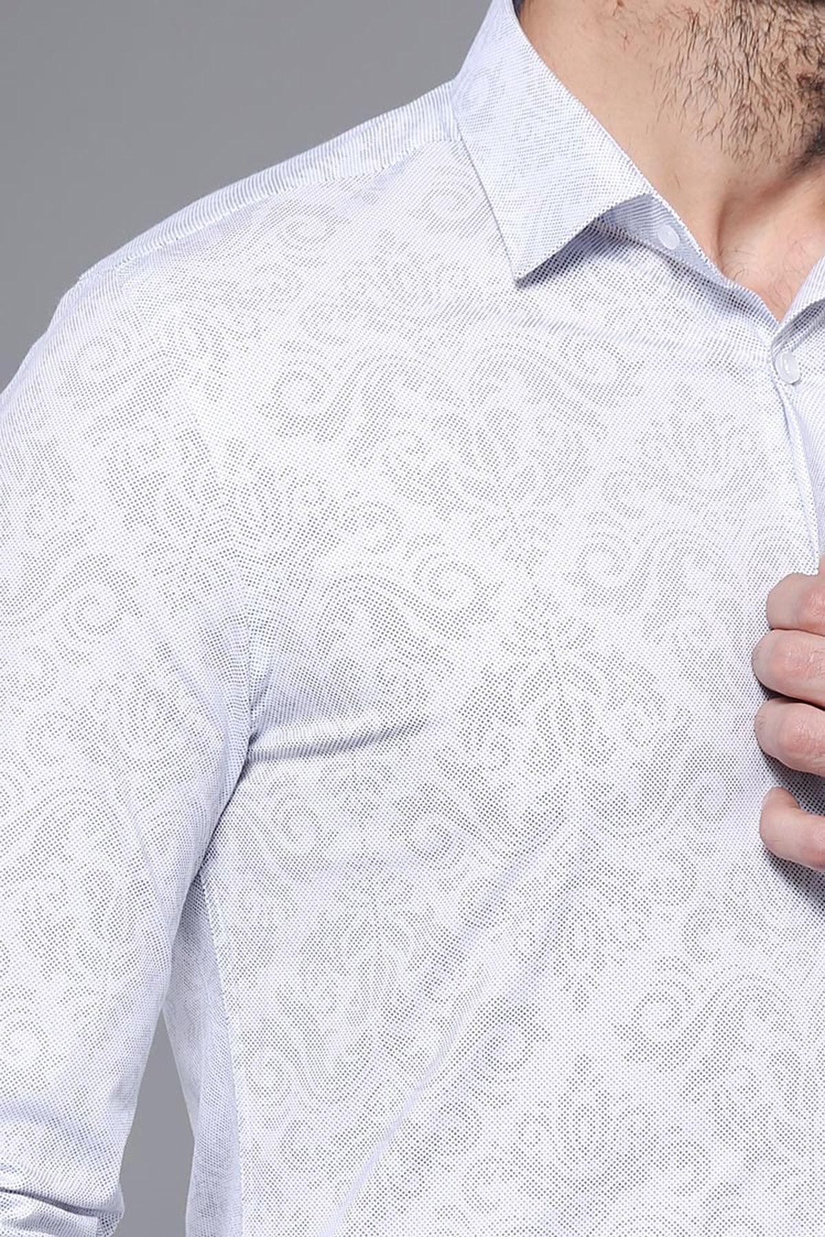 White Long Sleeve Patterned Shirt