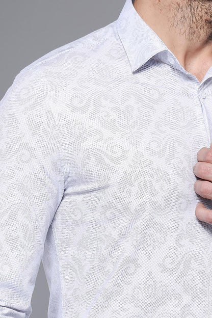 White Long Sleeve Patterned Shirt