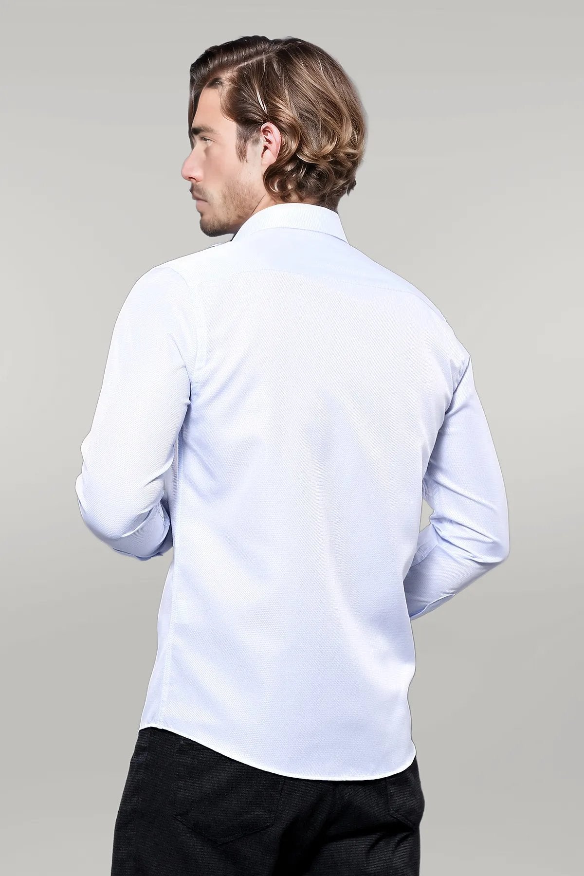 Patterned Casual Baby Blue Shirt