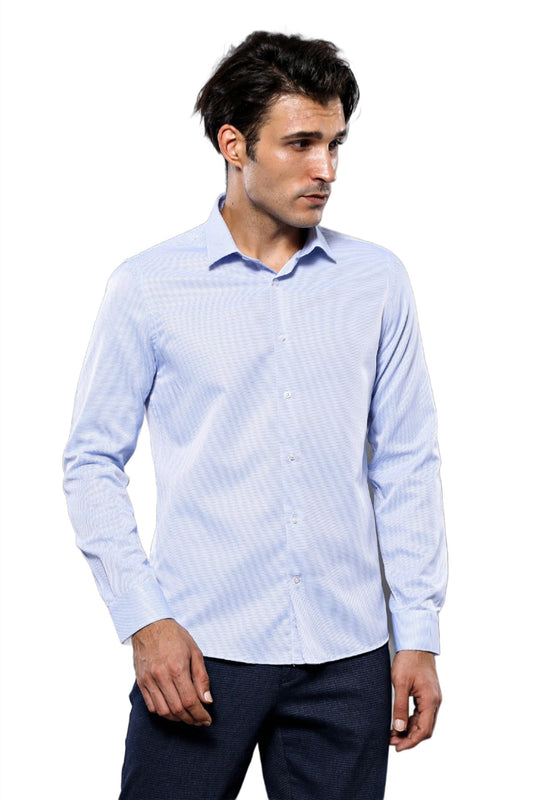 Dot Patterned Casual Blue Shirt | -