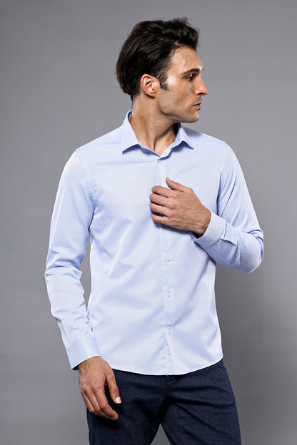 Dot Patterned Casual Blue Shirt