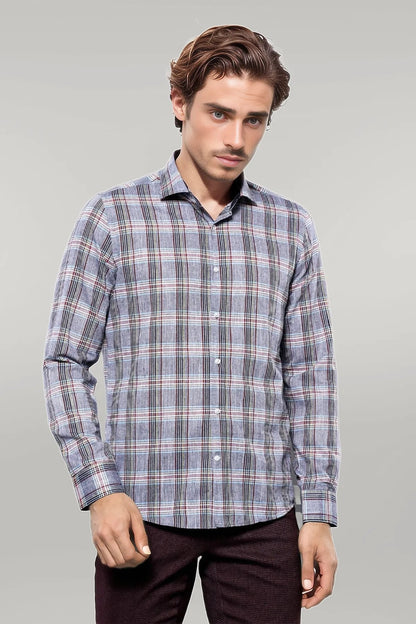 Casual Blue Plaid Shirt -