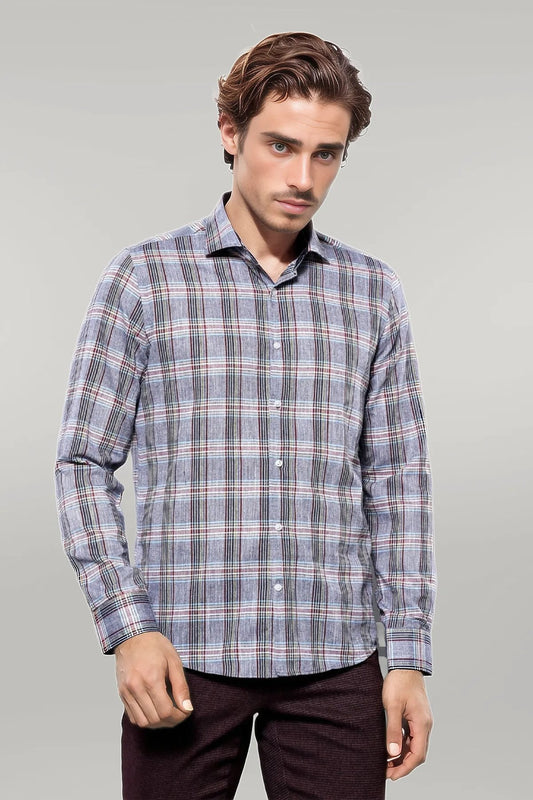 Casual Blue Plaid Shirt -