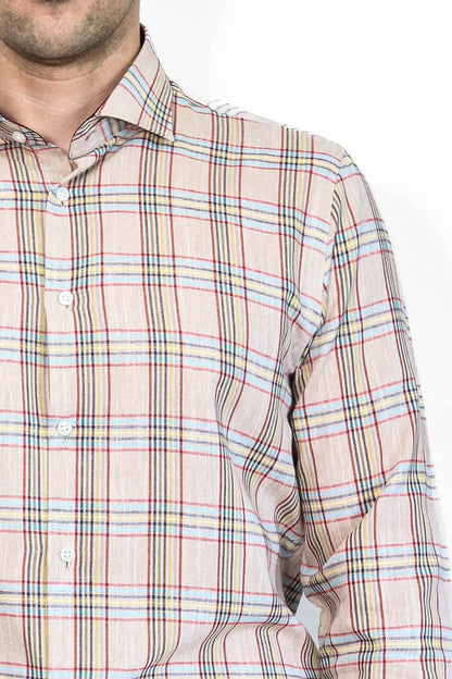 Beige Plaid Slim-Fit Shirt