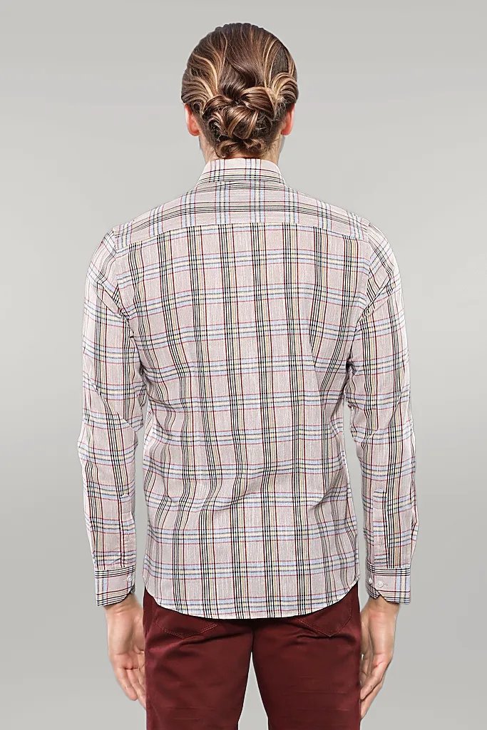 Beige Plaid Slim-Fit Shirt | -