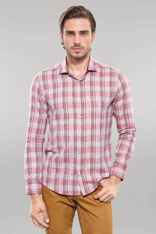 Burgundy Casual Plaid Shirt