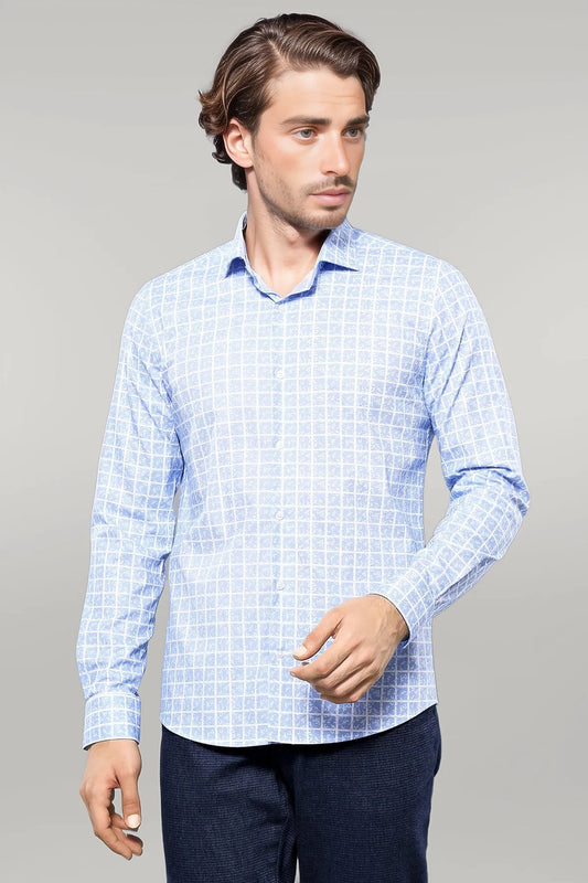 Patterned Plaid Light Blue Shirt