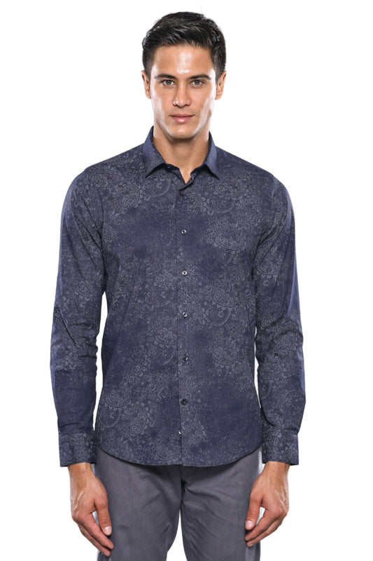 Patterned Navy Blue Shirt | -