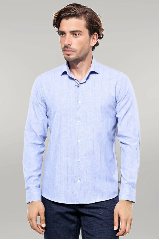 Checked Long Sleeve Blue Shirt |