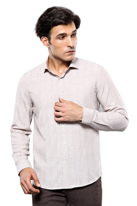 Plaid Beige Slim-Fit Shirt