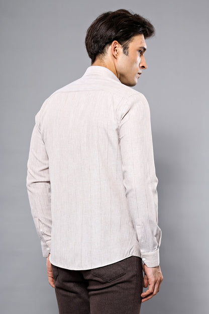 Plaid Beige Slim-Fit Shirt