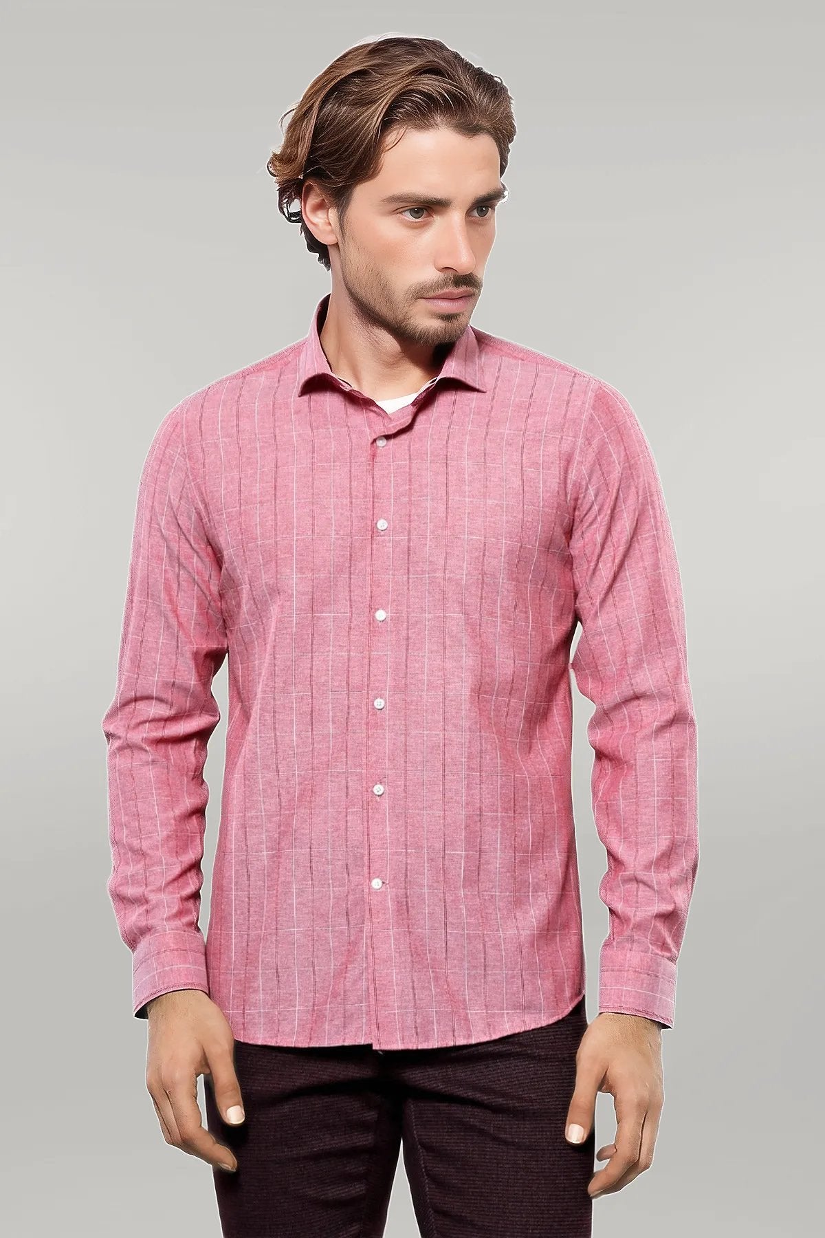 Checked Light Burgundy Men's Shirt |