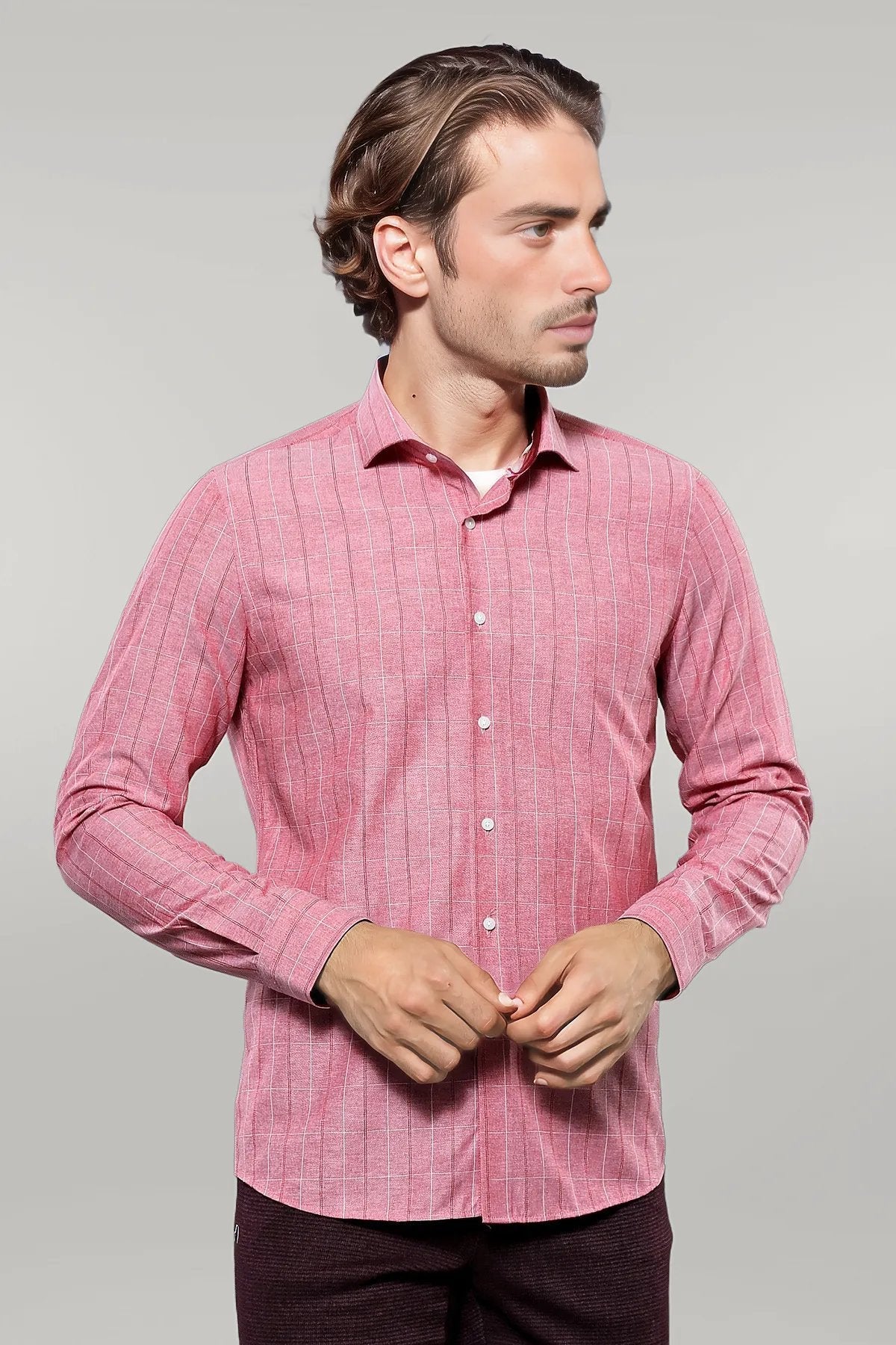 Checked Light Burgundy Men's Shirt |