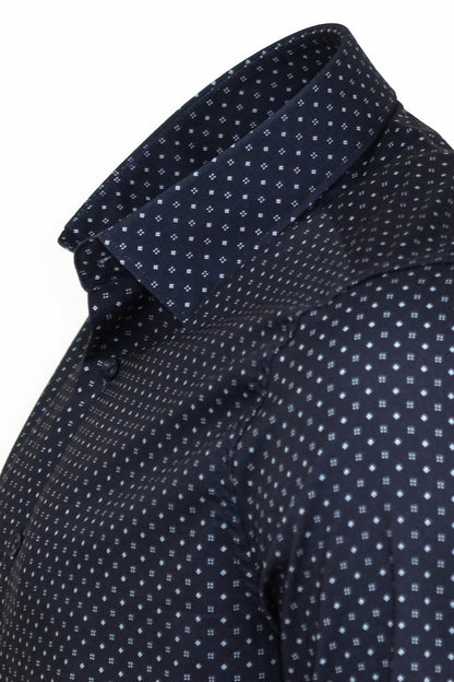 Patterned Slim Fit Navy Blue Men Shirt -
