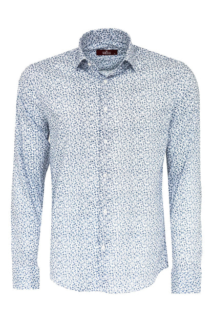 KOALA SYDNEY  Blue Floral Patterned Slim Fit White Men Shirt -