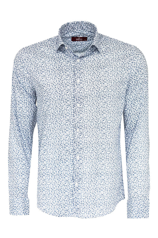 KOALA SYDNEY  Blue Floral Patterned Slim Fit White Men Shirt -