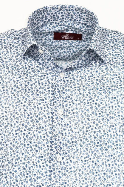 KOALA SYDNEY  Blue Floral Patterned Slim Fit White Men Shirt -