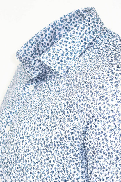 KOALA SYDNEY  Blue Floral Patterned Slim Fit White Men Shirt -