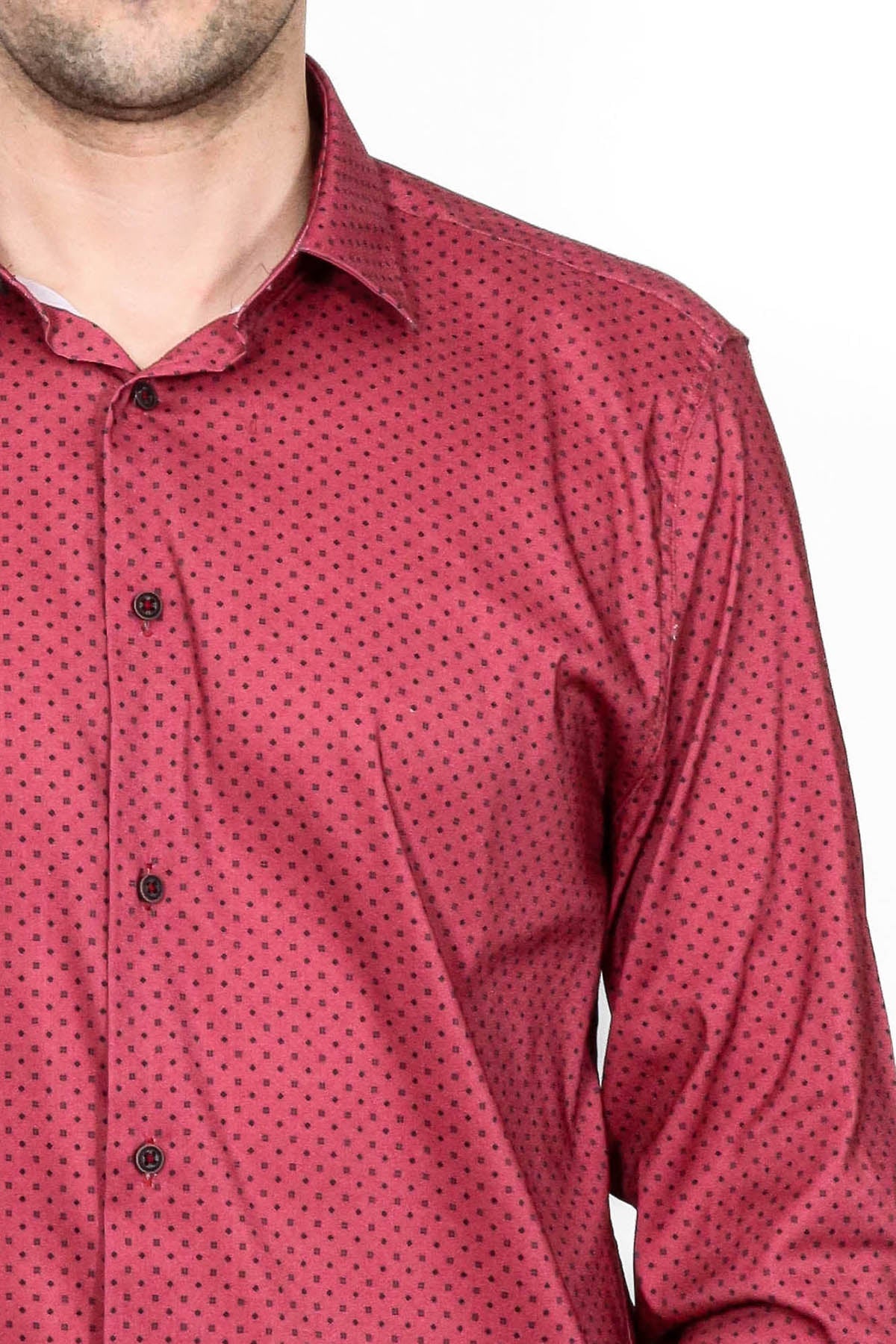 Patterned Slim Fit Burgundy Men Shirt