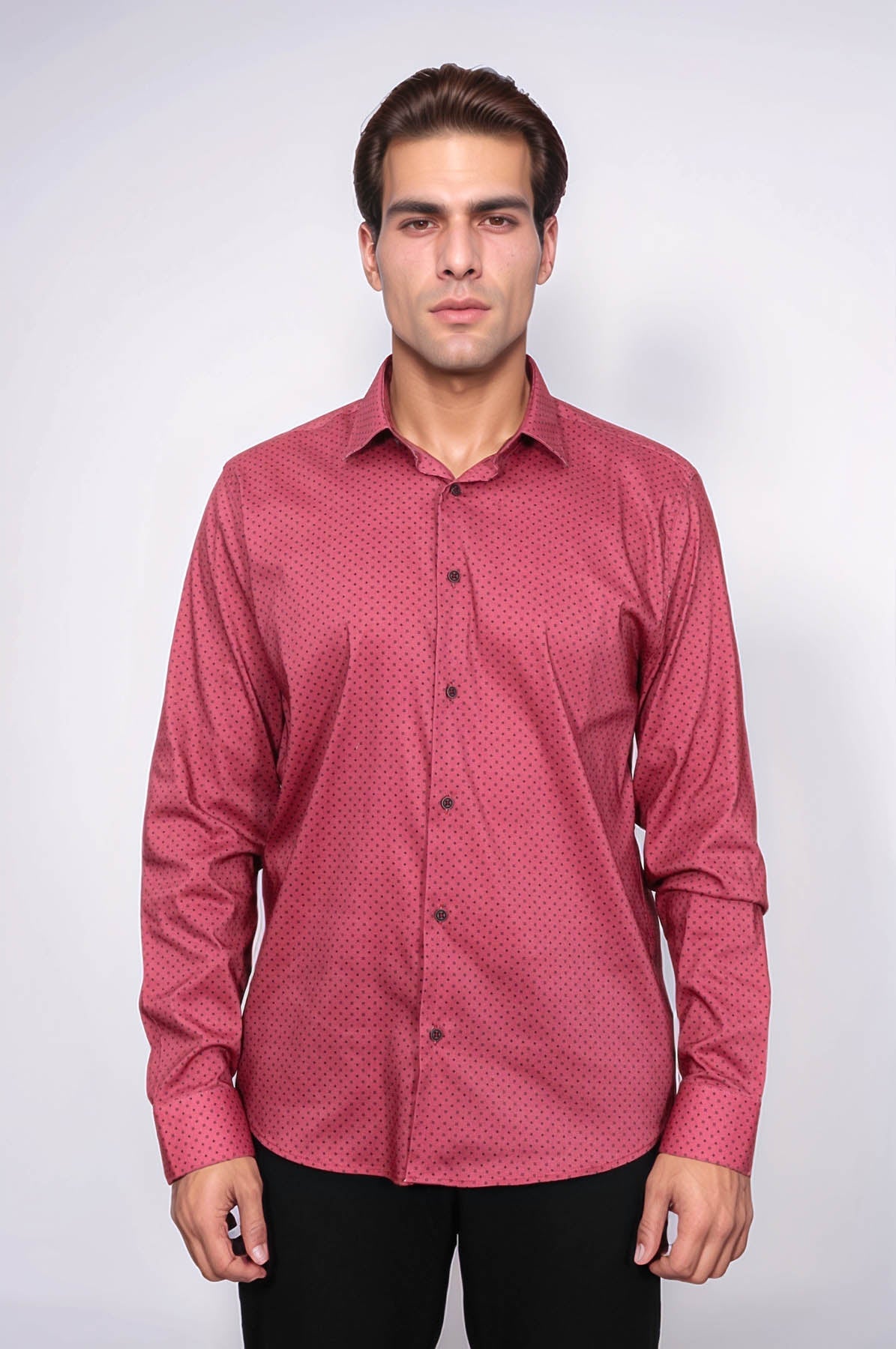 Patterned Slim Fit Burgundy Men Shirt