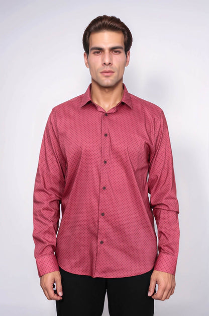 Patterned Slim Fit Burgundy Men Shirt