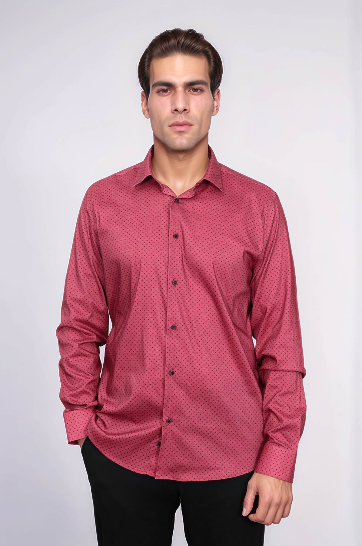 Patterned Slim Fit Burgundy Men Shirt
