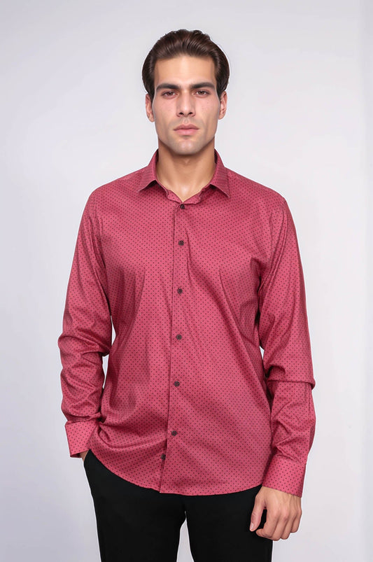 Patterned Slim Fit Burgundy Men Shirt - Wessi