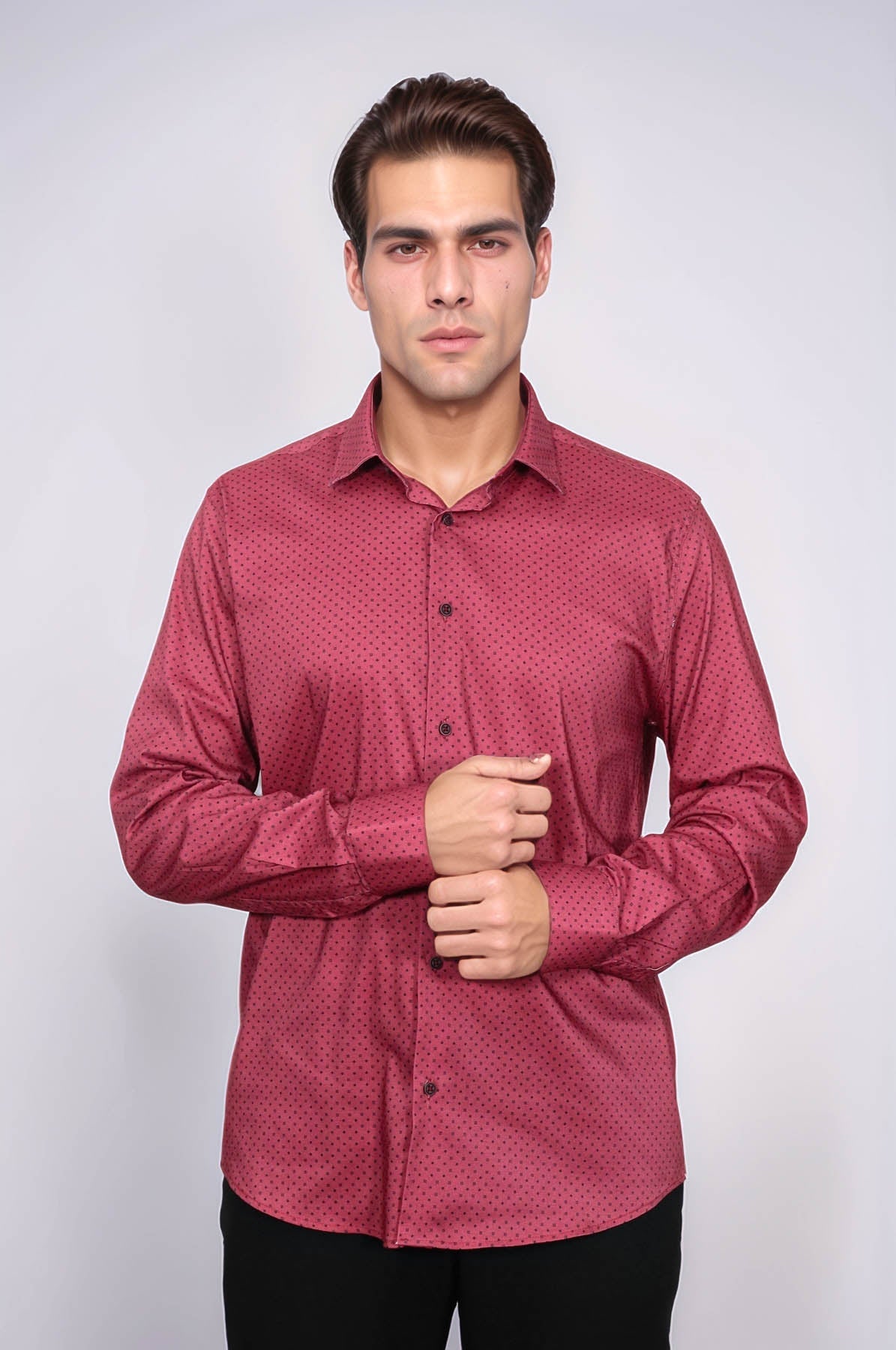 Patterned Slim Fit Burgundy Men Shirt