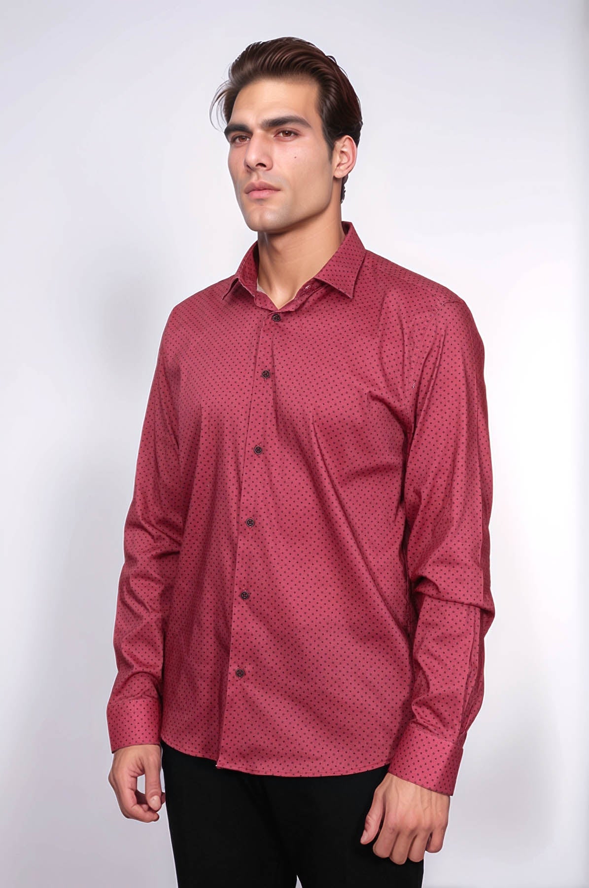 Patterned Slim Fit Burgundy Men Shirt