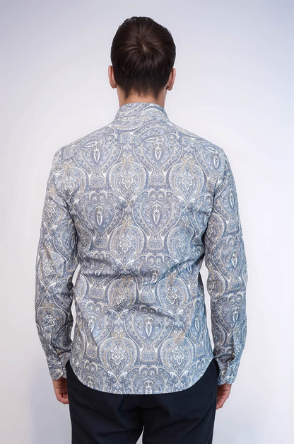 Damask Pattern Blue Slim Fit Shirt - Wessi
