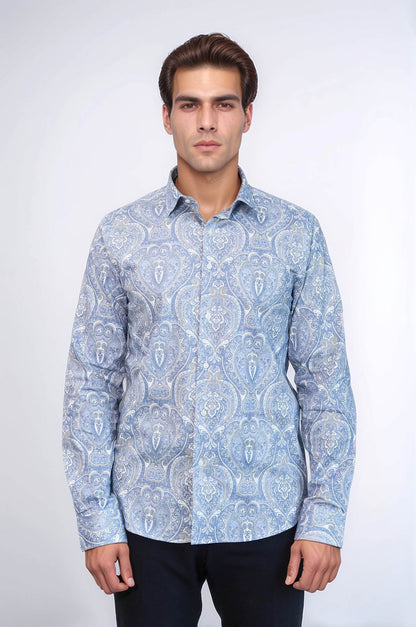 KOALA SYDNEY Blue Damask Pattern Slim Fit Shirt