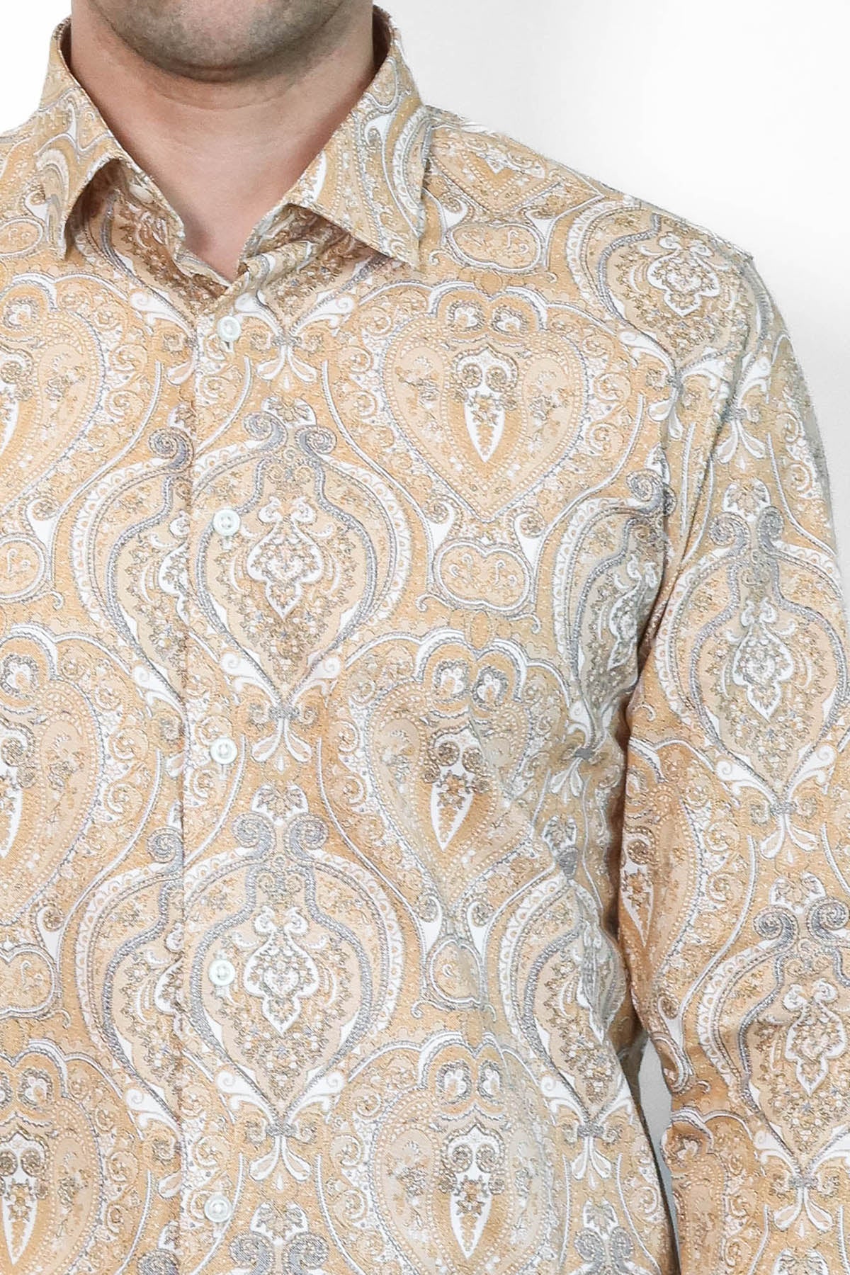Beige Patterned Slim Fit Men's Shirt - Wessi