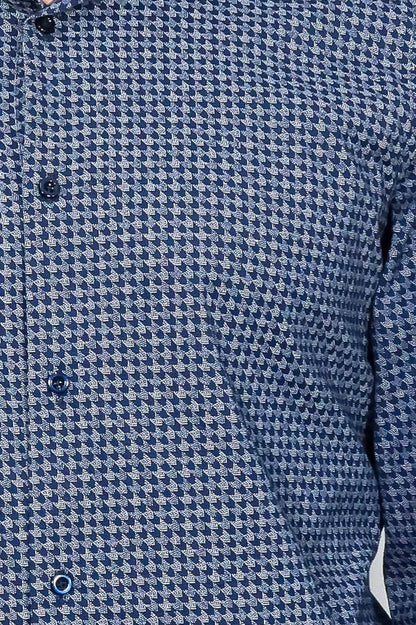 Houndstooth Pattern Slim Fit Navy Blue Men Shirt