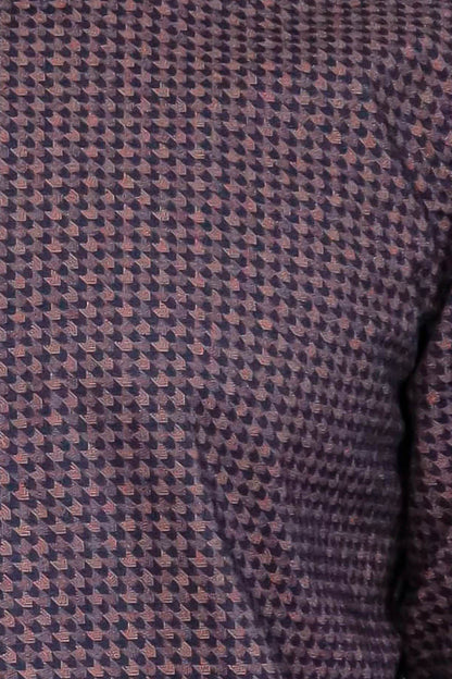 Houndstooth Pattern Slim Fit Brown Men Shirt