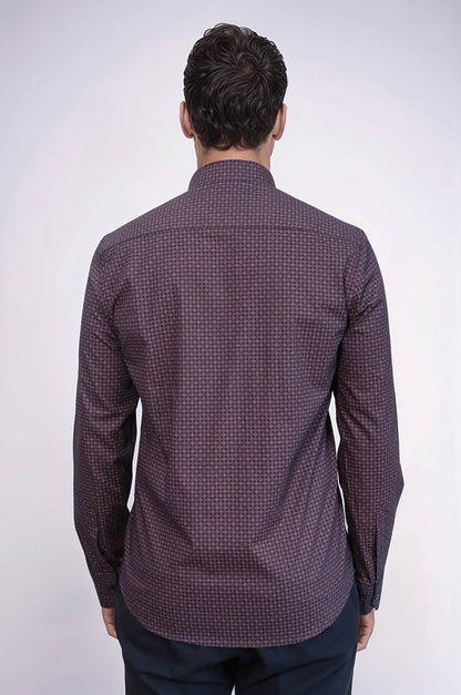 Houndstooth Pattern Slim Fit Brown Men Shirt