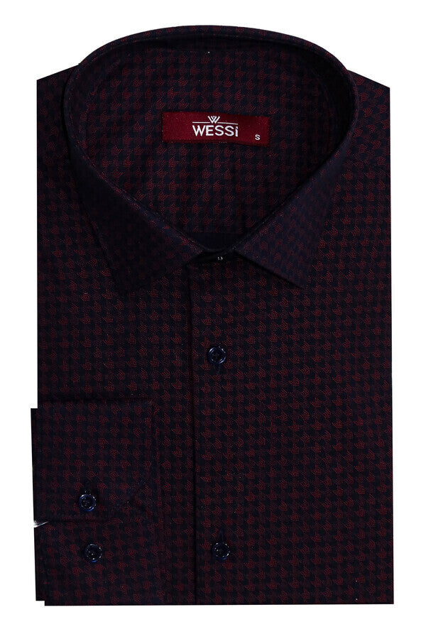 KOALA SYDNEY Houndstooth Pattern Slim Fit Burgundy Men Shirt