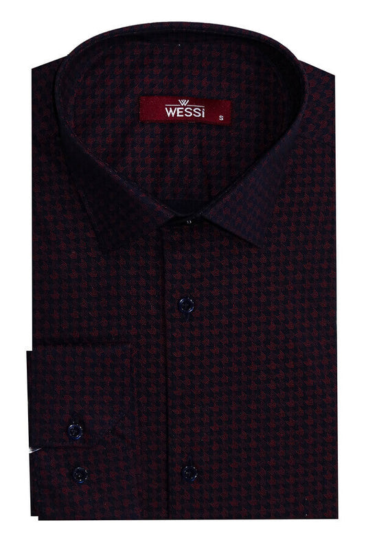 KOALA SYDNEY Houndstooth Pattern Slim Fit Burgundy Men Shirt