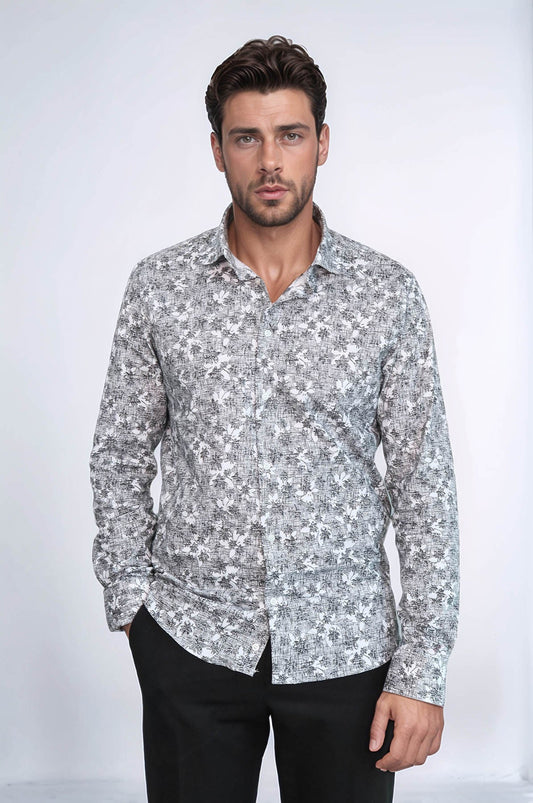 KOALA SYDNEY Bloom Patterned Dark Slim Fit Grey Men Shirt