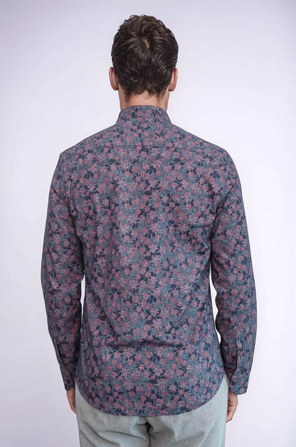 KOALA SYDNEY Bloom Patterned Slim Fit Navy Blue Men Shirt