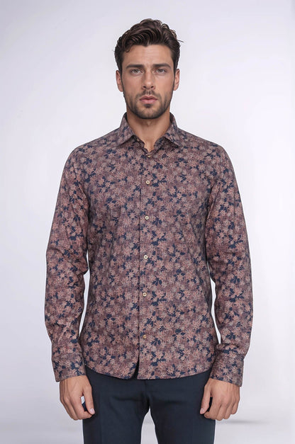 KOALA SYDNEY  Bloom Patterned Brown Slim Fit Shirt -