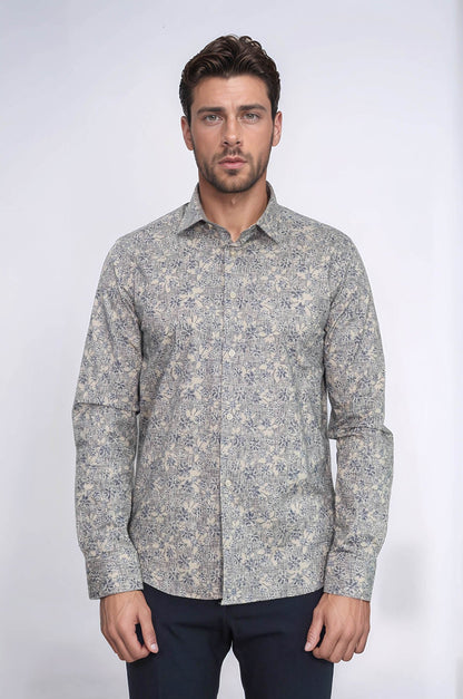 KOALA SYDNEY  Bloom Patterned Beige Slim Fit Shirt -