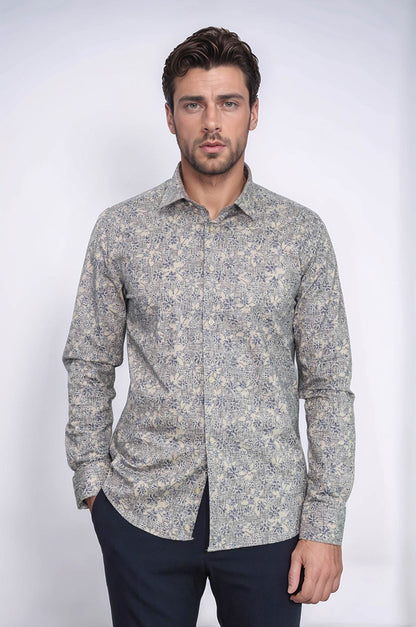 KOALA SYDNEY  Bloom Patterned Beige Slim Fit Shirt -
