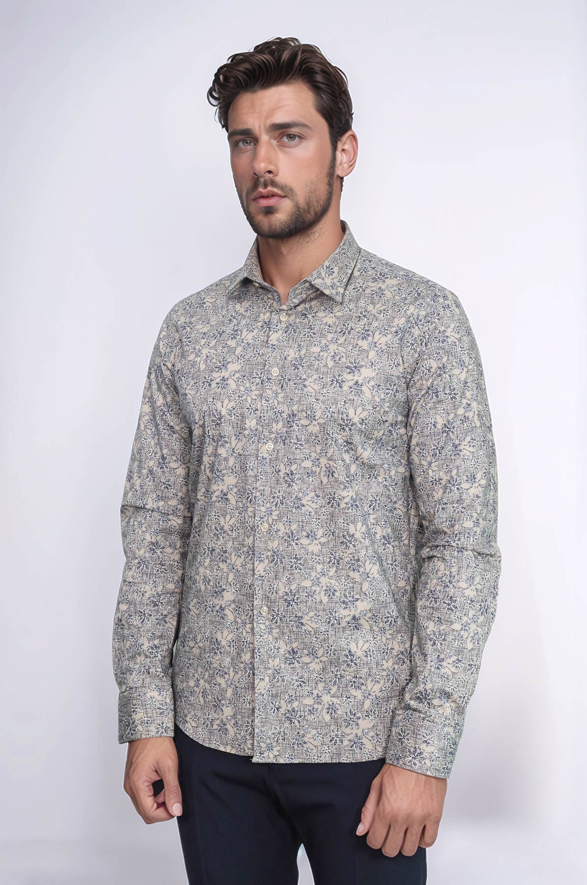 KOALA SYDNEY  Bloom Patterned Beige Slim Fit Shirt -