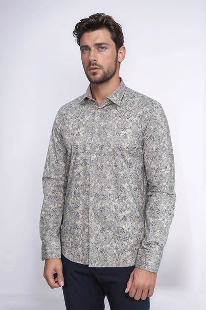 KOALA SYDNEY  Bloom Patterned Beige Slim Fit Shirt -