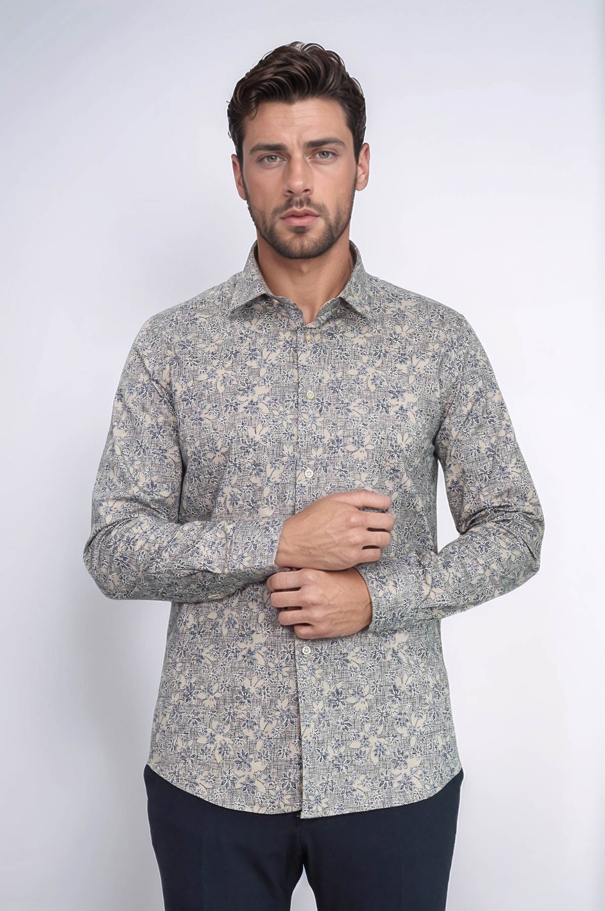 KOALA SYDNEY  Bloom Patterned Beige Slim Fit Shirt -