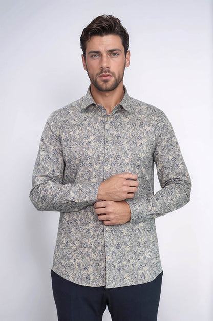 KOALA SYDNEY  Bloom Patterned Beige Slim Fit Shirt -