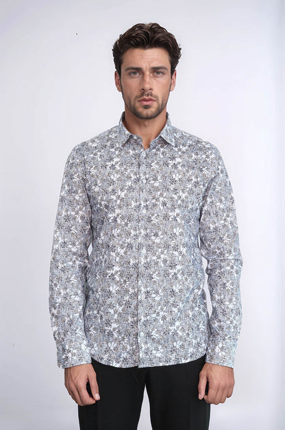 KOALA SYDNEY  Bloom Patterned Grey Slim Fit Shirt -